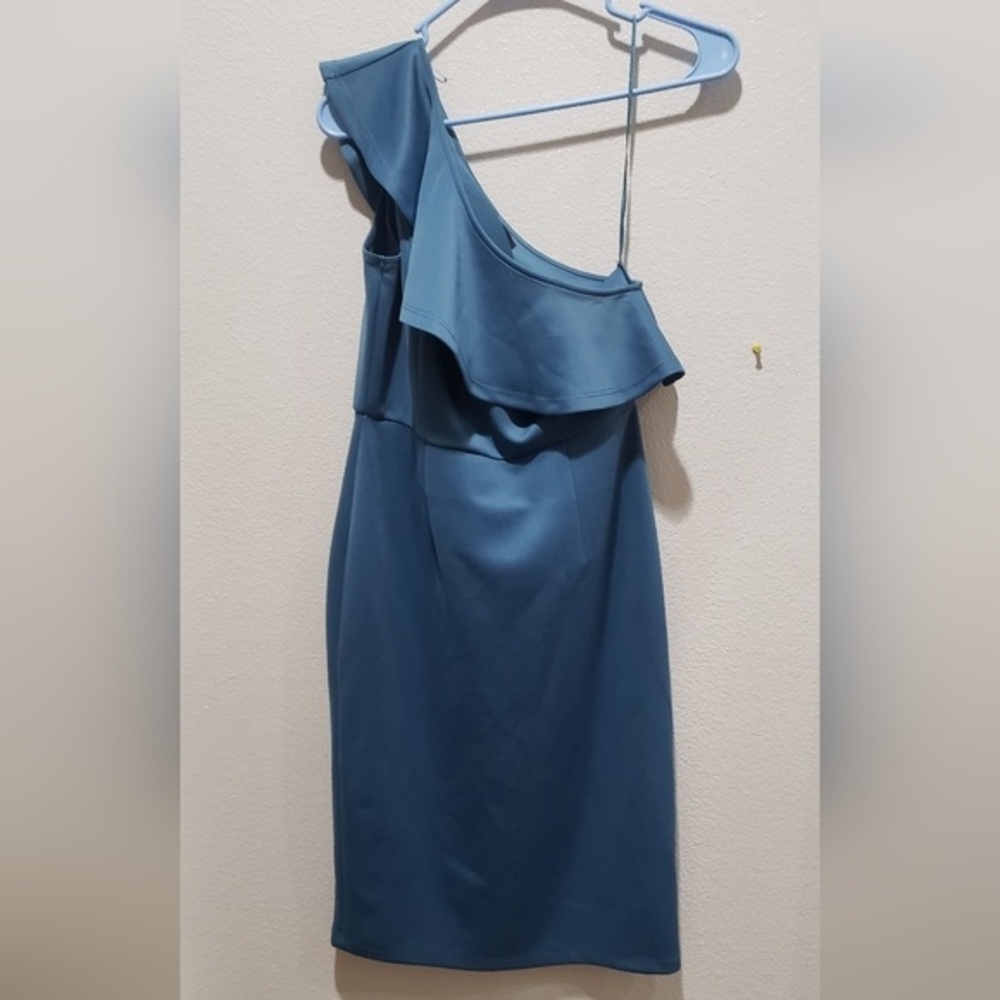 Attention one shoulder blue satin like  dress size small